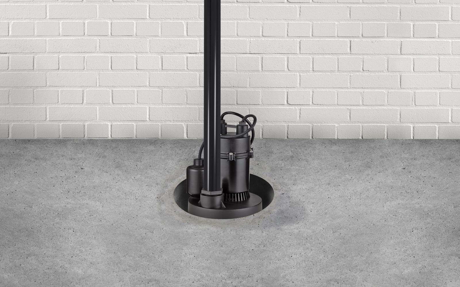 Sump pump installed in a basement floor.