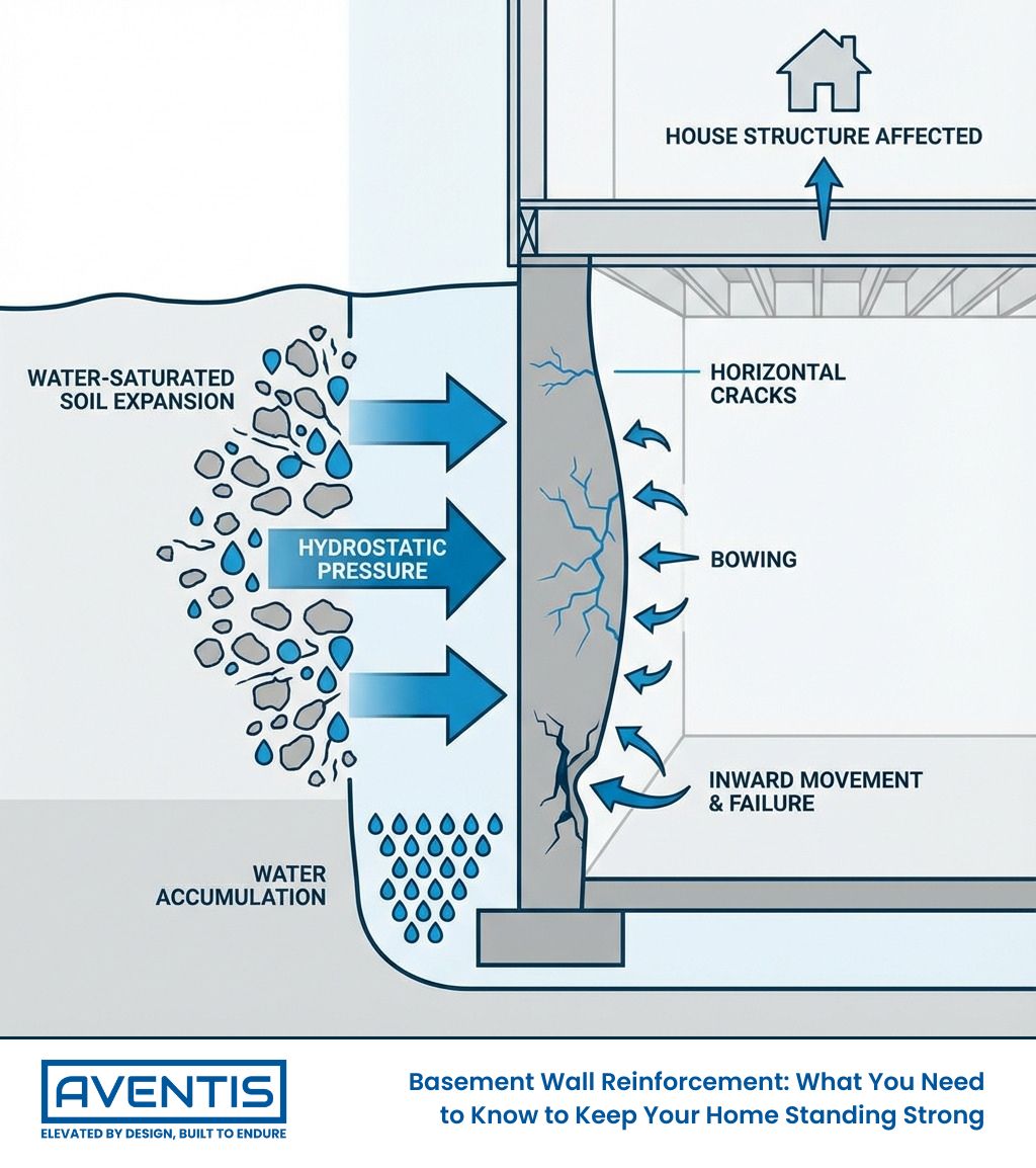 user-inserted homeowner inspecting a long horizontal crack in a concrete block wall - basement wall reinforcement