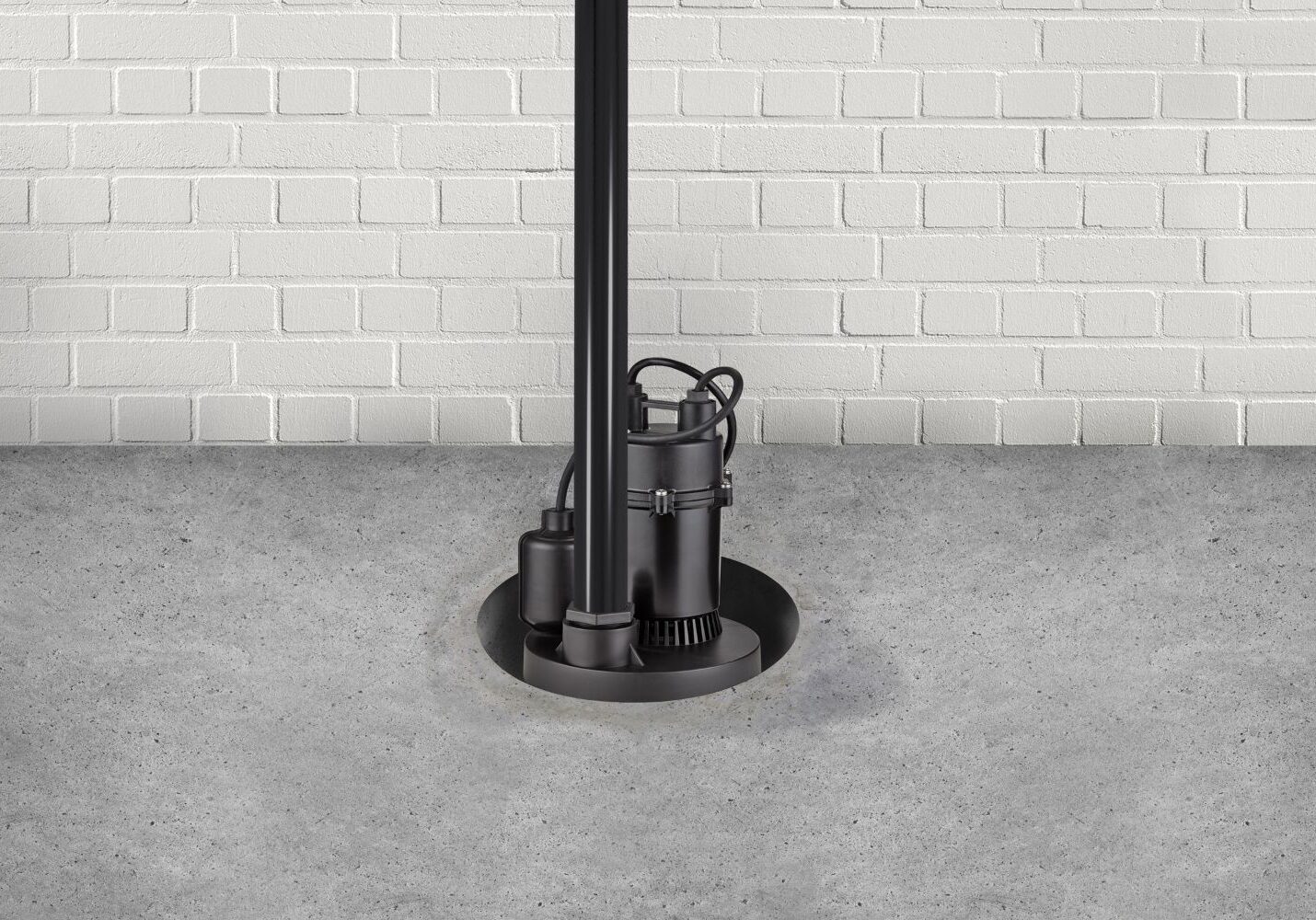 Sump pump installed in a basement floor.